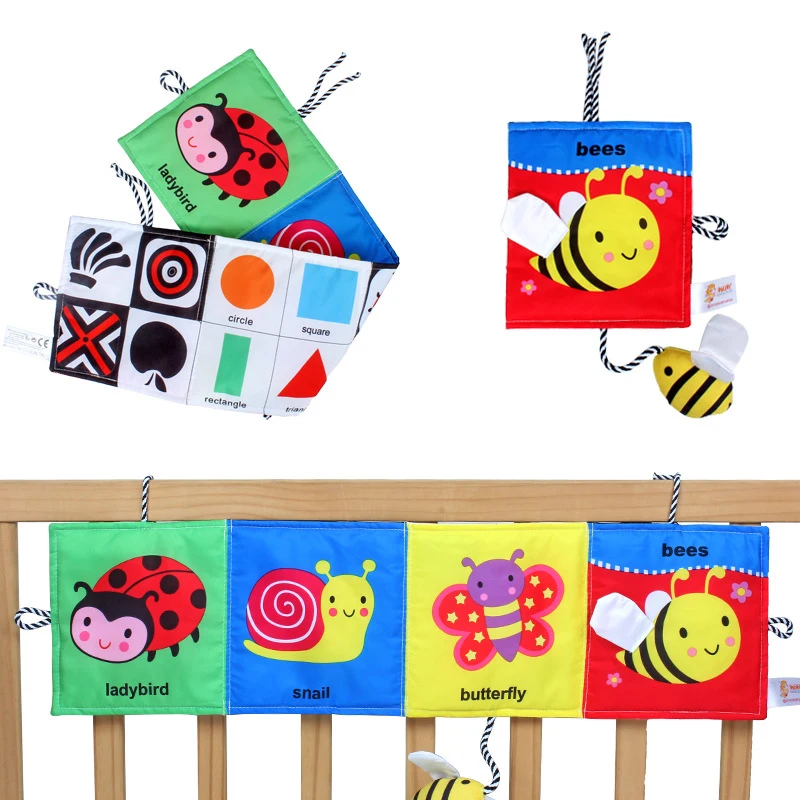 

Baby Early Education Cloth Book Visual Excitement With Ring Paper Tearing Insects and Animals Double-Sided Cartoon Fun Book Toys