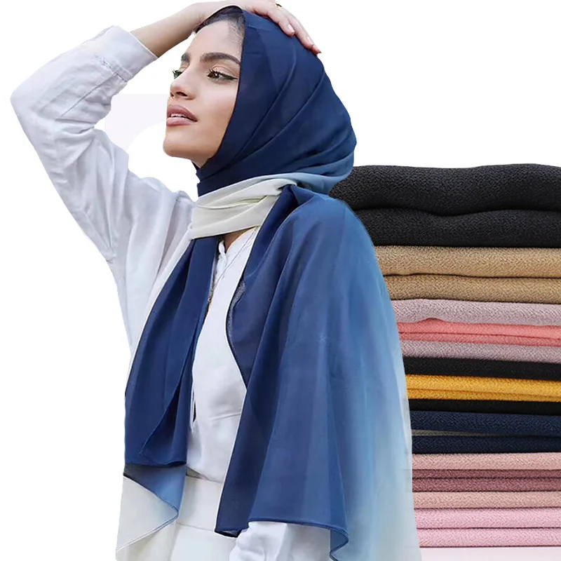 2016 Spring 2 Tone Gradient Ombre Solid Viscose Scarf Shawls Muslim Hijab Color 