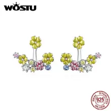 WOSTU весенние желтые серьги-гвоздики с цветущими цветами 925 пробы серебряные Разноцветные серьги для женщин модные ювелирные изделия CTE106