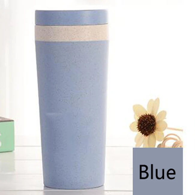 1 шт. портативная ручная чашка Пшеничная солома чашка для воды двухслойная Cola кофейная пластиковая кружка для поездок Питьевая чашка подарки для дома и офиса - Цвет: Blue