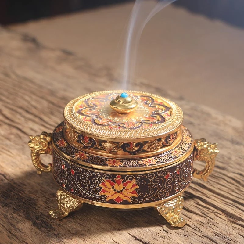 Горелка для благовоний из металлического сплава эмалированная тибетская кадило