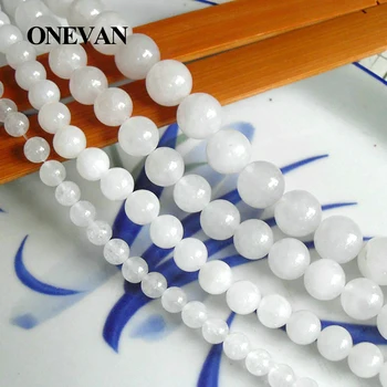 

ONEVAN Natural White Jade Stone Smooth Round Beads 6-10mm Diy Bracelet Necklace Jewelry Making Beading Gemstone Beaded Design