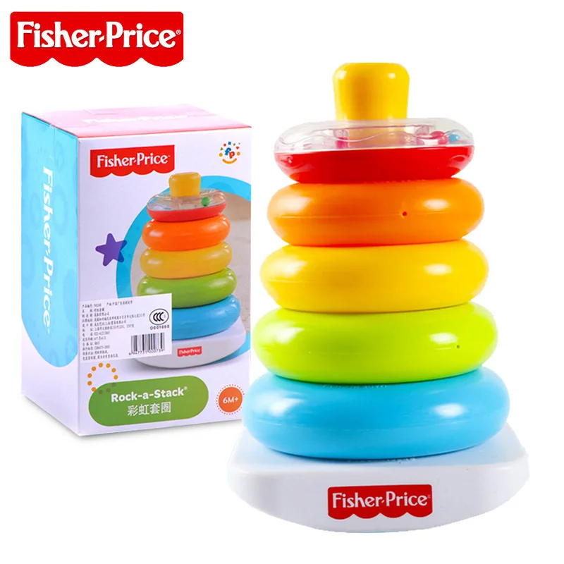 Fisher-Price неваляшка кольца детские игрушки для малышей штабелирование кольцо Радужная башня узор интеллектуальное развитие развивающие