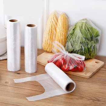 

100pcs/roll PE Clear Freezer Bags Plastic Wrap Roll Fruit Vegetable Cover Disposable Food Storage Refrigerator Fresh Bag