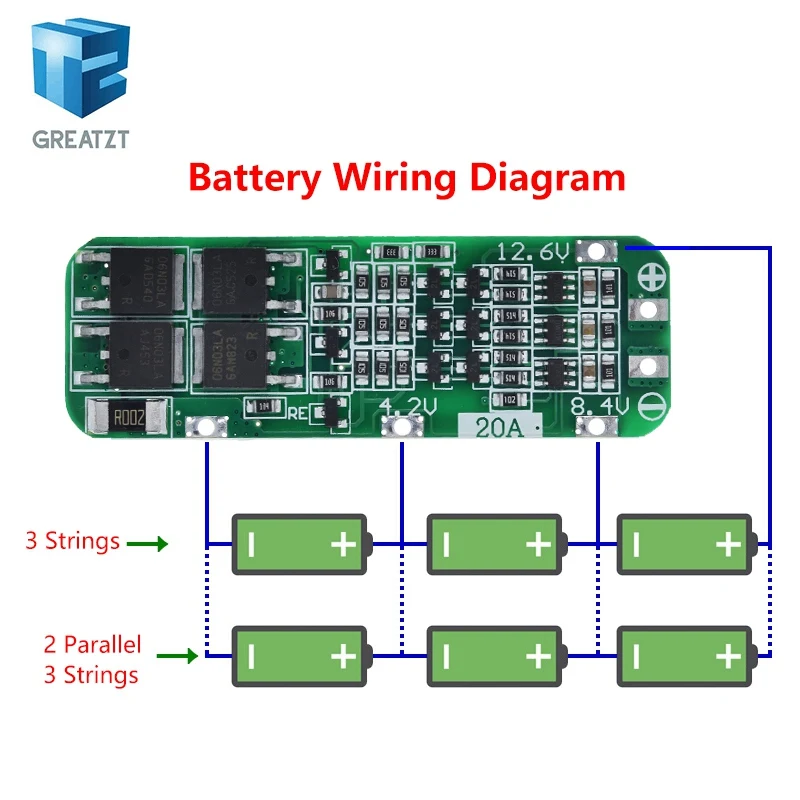 GREATZT 3S 20A литий-ионный Батарея 18650 Зарядное устройство PCB плата защиты BMS для