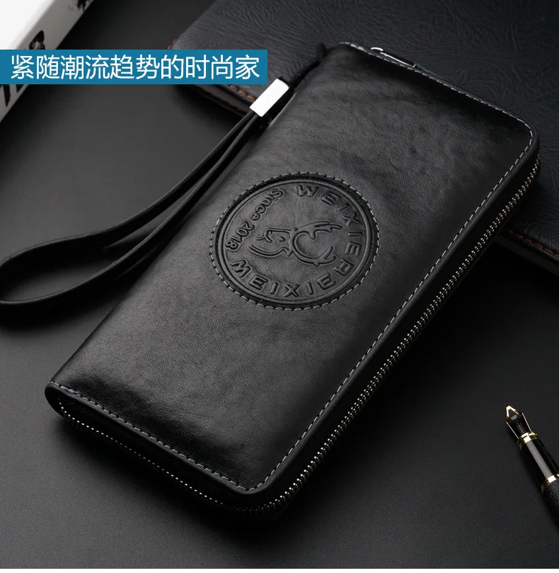 Винтажный кошелек из натуральной кожи с защитой от кражи RFID, кошелек на молнии, карман для монет, Обложка для паспорта, Длинный кошелек для мужчин, держатель для карт