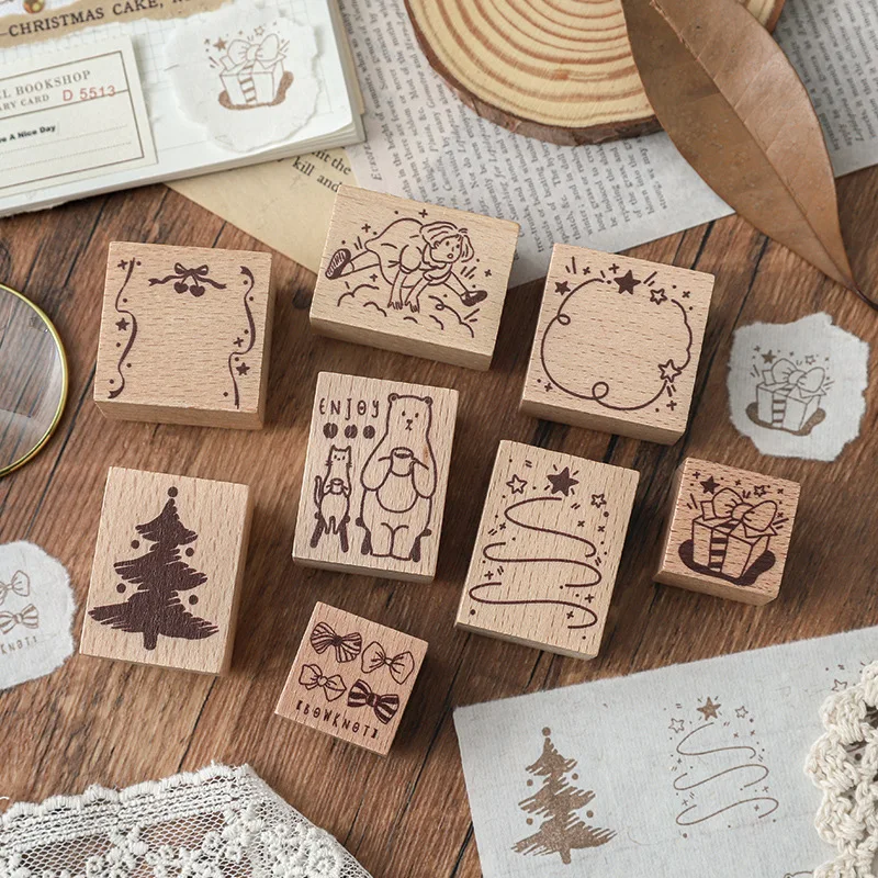 Sello de goma de madera de doble suerte para colección de recortes, Kawaii, Deco, bricolaje, sellos de madera estándar, suministros para diario