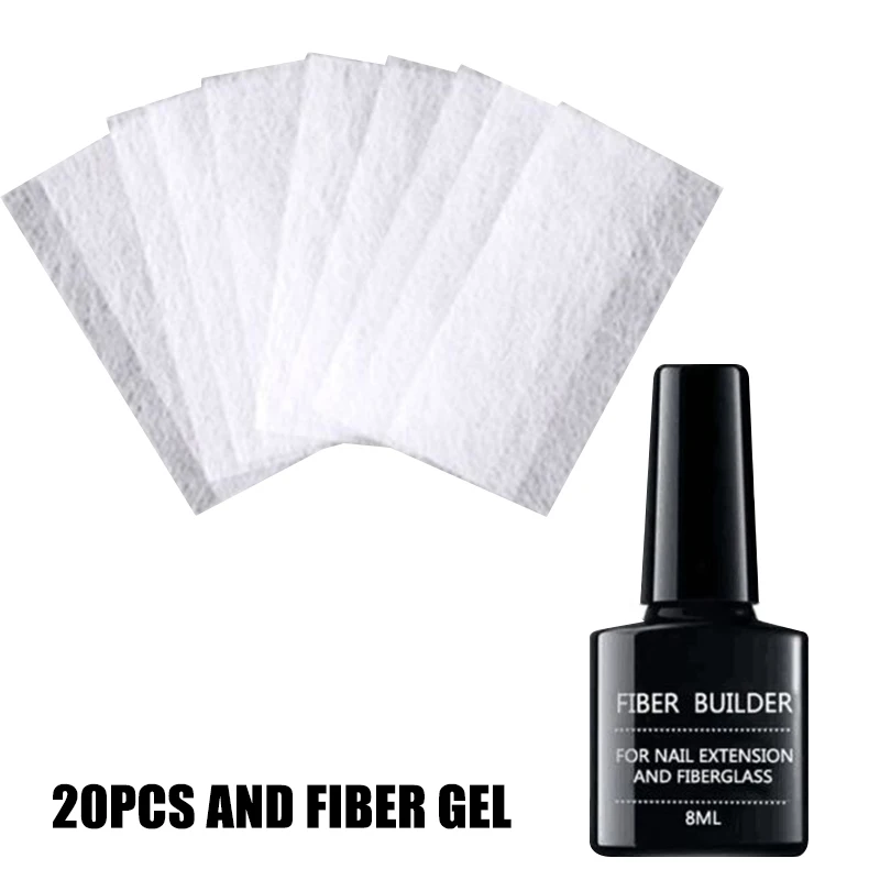 Набор из стекловолокна для наращивания ногтей, крепкая адгезия, акриловые наконечники, инструмент для домашнего маникюра OA66 - Цвет: 20pcs and fiber gel