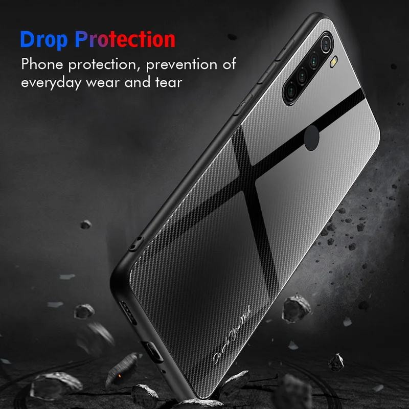 Чехол из закаленного стекла с градиентом из углеродного волокна для Xiaomi Redmi Note 8 Pro 8T