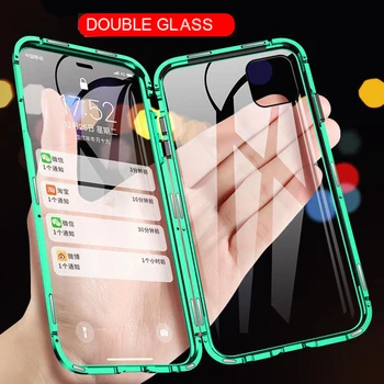 

360 Metal Magnetic Phone Case For iPhone 11 Pro Max Case For iPhone XR X XS Max 6 6S 7 8 Plus Double Sides Tempered Glass Cover