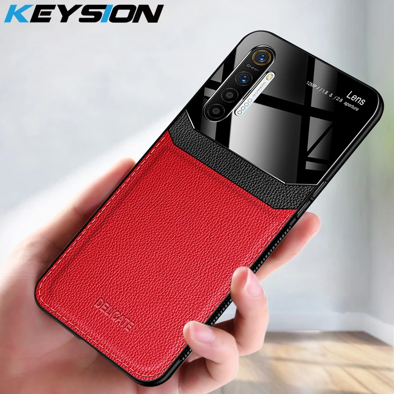 

KEYSION Shockproof Case for Realme X2 Pro XT 5 Pro Leather Mirror Glass Phone Back Cover for OPPO A5 A9 2020 F11 Reno 2 2Z Ace