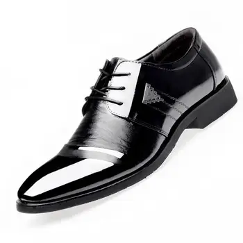 

38~48 Large Men Patent Leather Dress Shoes Italian Pointed Toe Lace Up Formal Wedding Flat Derby Shoe Brown Man Black Suit Shoes