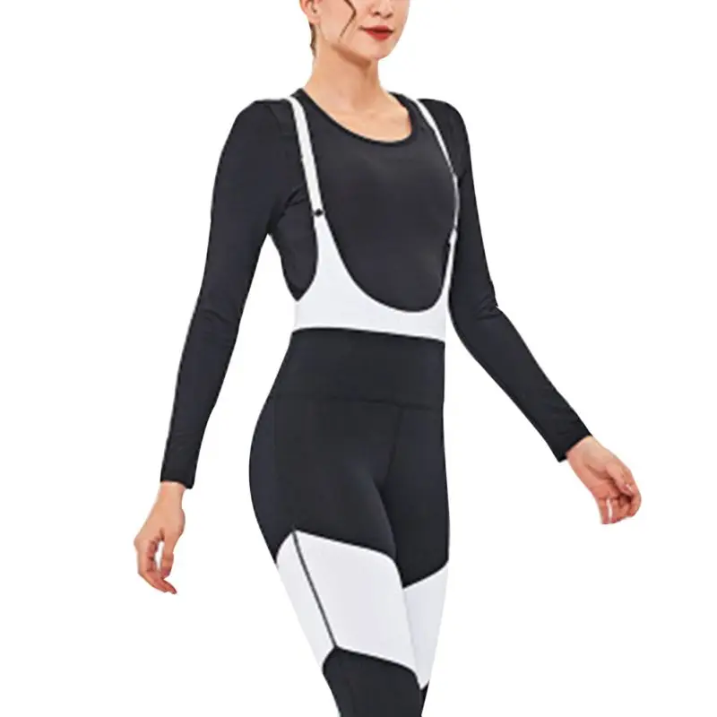 

Winter Sports Suit Long Sleeve Stretch Top And High Waist Sling Jumpsuit Women's Quick-Dry Yoga Wear