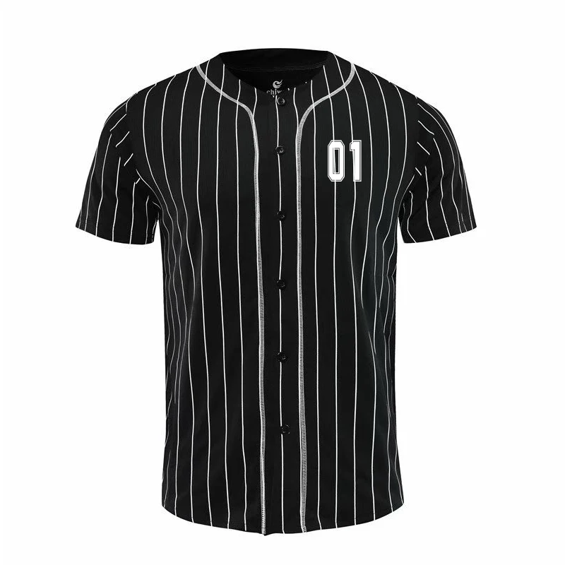 Baseball Jersey Men Stripe Short Sleeve 