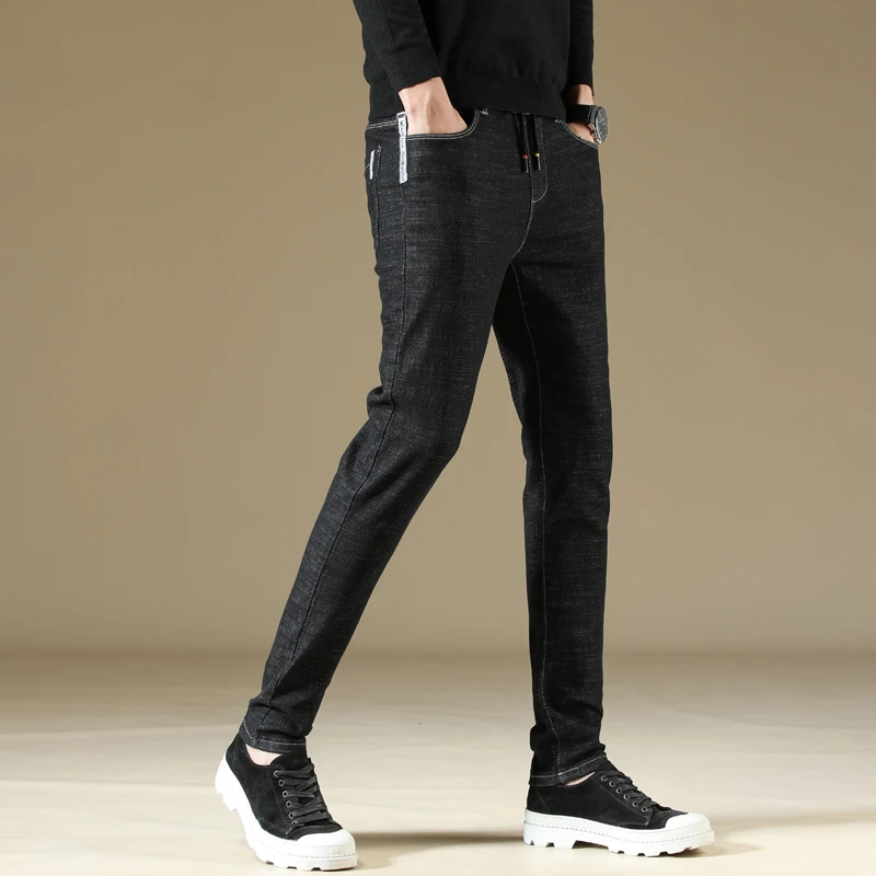 Для мужчин для бизнес на каждый день Slim fit эластичные джинсы с модным принтом мужской эластичная кулиска на талии хлопковые обтягивающие джинсы