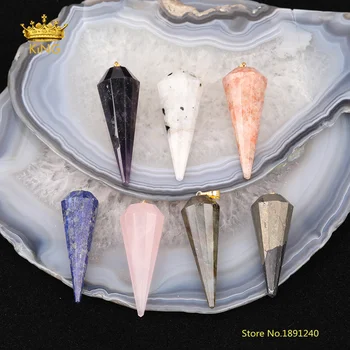 

5pcs Natural Stone Point Pendulum Pendant Jewelry,Faceted Point Bead Pendulum Charm,Chakra Point Pendant,Quartz Crystal Necklace