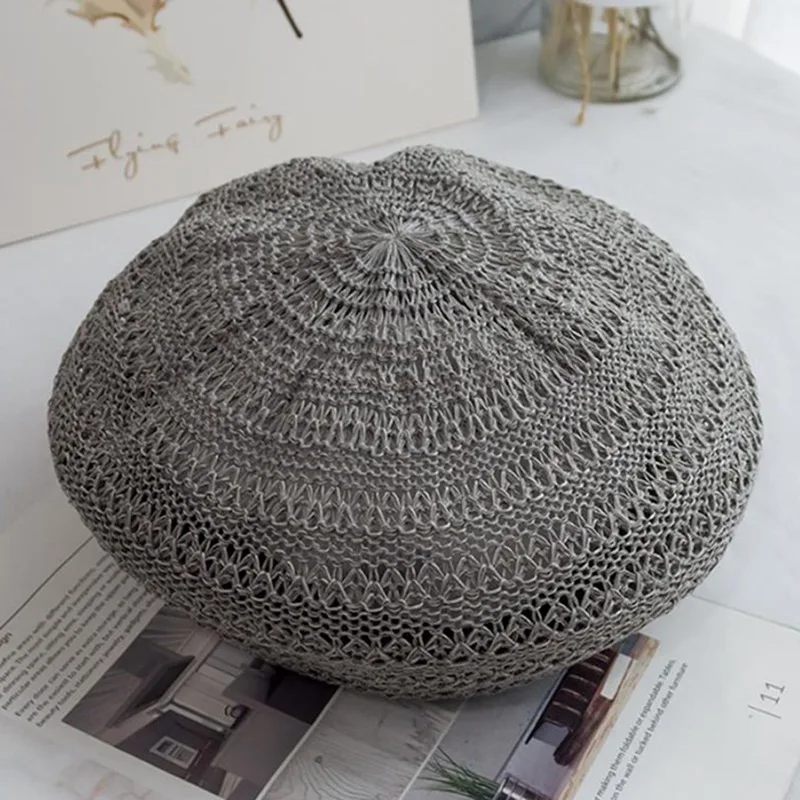 Вязаный женский берет ручной работы женские синие береты полая дышащая шляпа художника студенческие береты Весна Лето французские береты