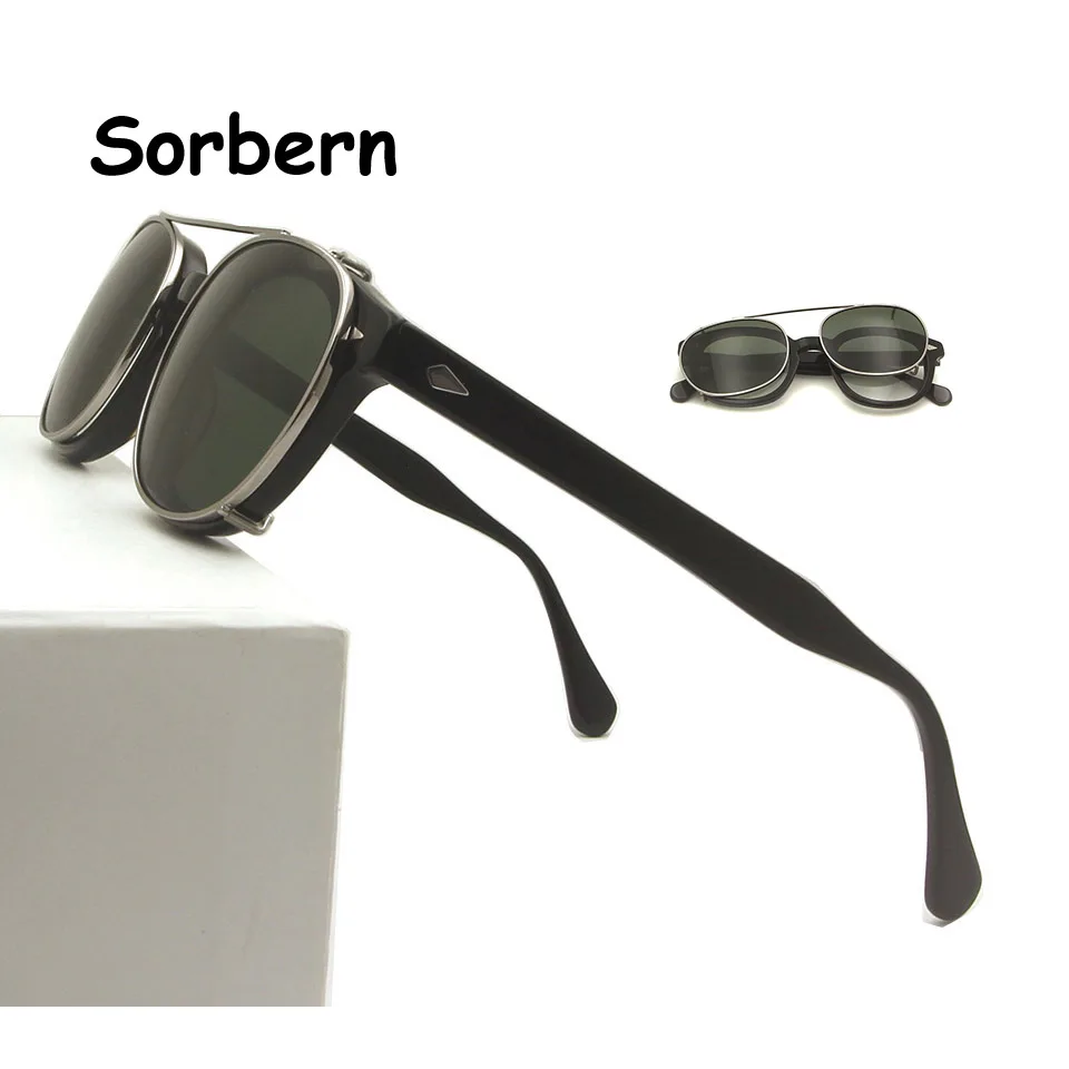 Черные ацетатные солнцезащитные очки мужские Поляризованные прикрепляемые оттенки Круглые Женские брендовые дизайнерские солнцезащитные очки Depp винтажные очки для вождения Uv400