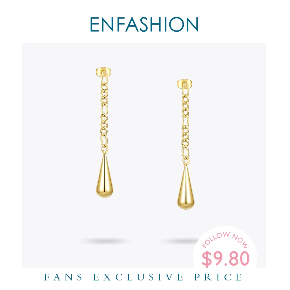 

ENFASHION Water Drop Earrings For Women Party Stainless Steel Gold Color Trendy Long Dangle Earings Fashion Jewelry 2020 E201171