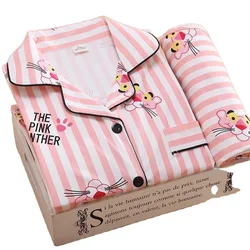 Women's Home Clothes Cartoon Print Pajamas Tops+Pants Cotton Silk Soft Long Sleeve Loungewear 2021 Sleepwear