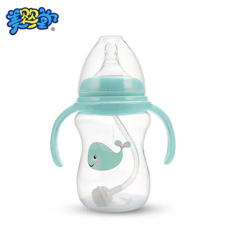 

Mei ying tang Creative Baby Belt Handle Wide-mouth PP Feeding Bottle 240ml Plastic Pacifier Bottle Maternal And Child Supplies G