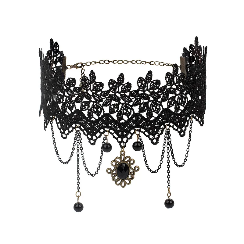 KMVEXO Чокеры в готическом стиле, черные цветы из бисера, Сексуальное Кружевное колье на шею, винтажная цепочка с кисточками для женщин, стимпанк, ювелирные изделия на Хэллоуин - Окраска металла: K31