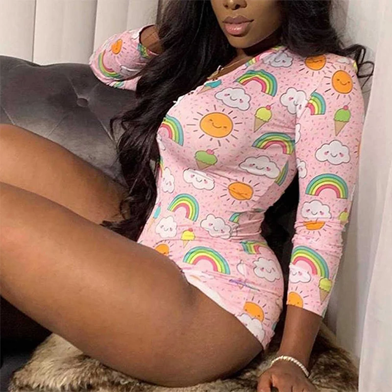 Pajamas For Women Oneies Jumpsuit Pajama Romper Women One Piece Home Printed Slim Sexy Jumpsuit Pajamas Pijama Mujer Invierno