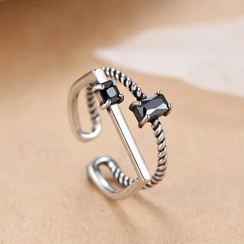 

REETI High-quality 925 Sterling Silver Jewelry Thai Silver Personality Open Ring Hot Sale Rings CZ Stone Ring