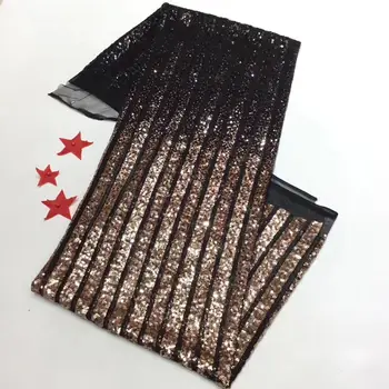 

African Velvet Lace Fabric With Gold Black Sequins Nigerian French Lace Fabric High Quality Sequined Velvet For Wedding Dress