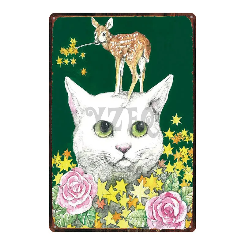 Cat Sign Plaque Metal Vintage Pet Retro Plate For Wall Poster Bar Cafe Home Art Retro Decor Cuadros DU-2870 - Цвет: DU2881