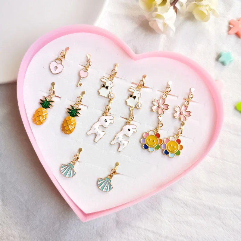 Ear Clip Earrings Clip Earrings Ear Clip Stud Earrings Ear Accessories Korean Cute Cartoon Stud Clip on Earrings No Pierced Fashion Statement Flower Animal Cuff Earring Ear Clip