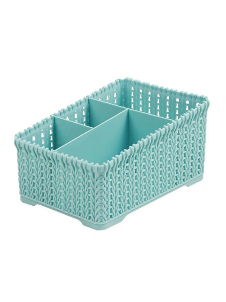 1pcs Imitation Rattan Storage Baskets Desktop Makeup Organizer Box Cosmetics Storage Sundries Container Home Kitchen Supplies