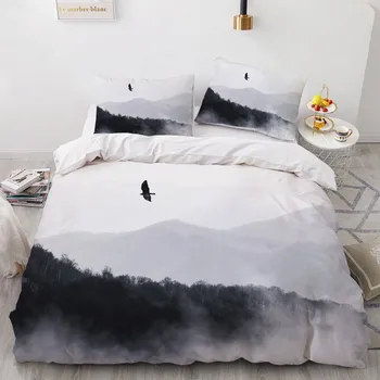 

3D Mountains Duvet Cover Sets Custom Design Landscape Bed Linen Pillow Cases 200*230cm Full Twin Double Size White Bedclothes
