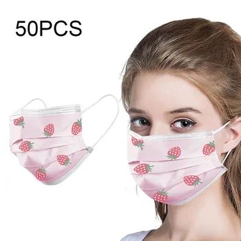 

50Pcs Disposable Face Mask Cute Fruit Print Non-Woven 3 Layer Face Masks For Germ Protection For Adults Mascarillas Flag Bandana