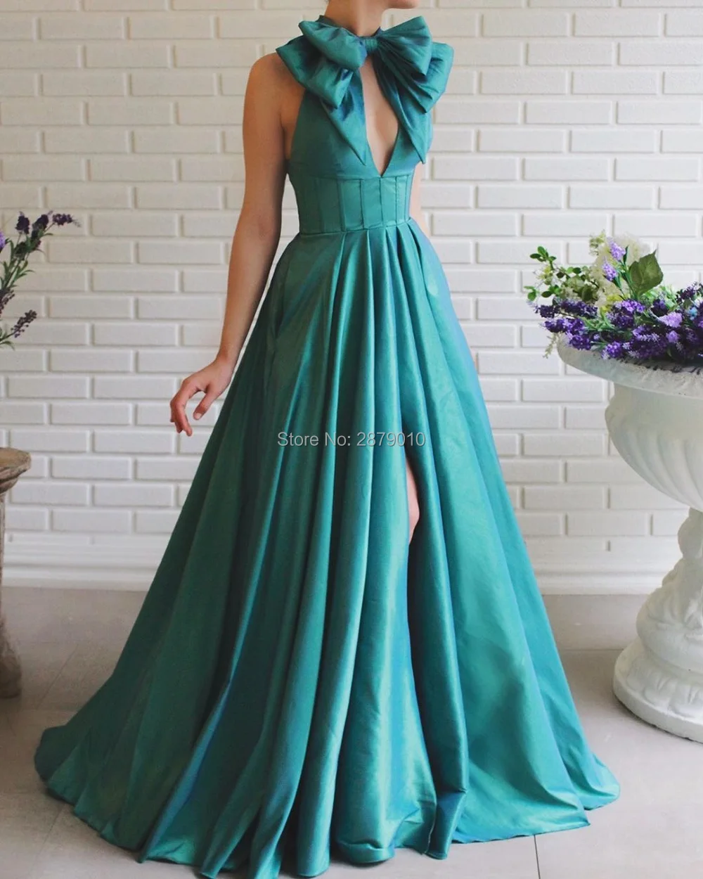 

2020 Turquoise A-Line Evening Dress Sleeveless Floor-Length Bowknot Taffeta Prom Dress Robe De Soiree Aibye Middle East Arabia