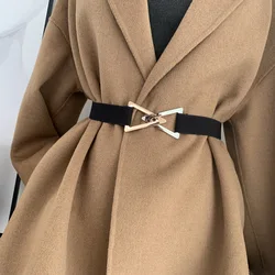 2021 New Women's Belts Fashion Metal Triangle Buckle Decoration Belt Ladies Elastic Canvas Waistband for Wedding Dress Overcoat