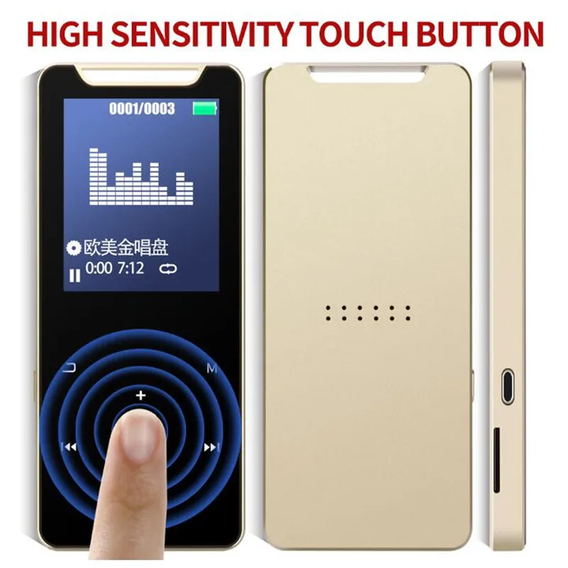 1," беспроводной Bluetooth HiFi HD MP3 MP4 плеер, стерео Бас микрофон наушники, кабель быстрой зарядки, динамик FM Запись и TF слот+ 32 Гб TF карта - Цвет: Золотой