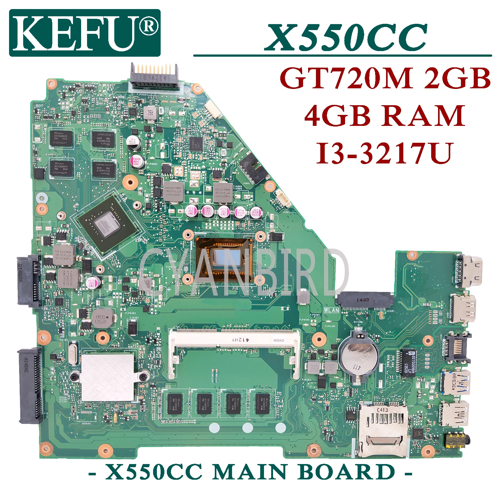 KEFU X550CC оригинальная материнская плата ASUS X550C X550CL с 4GB-RAM I3-3217U GT720M для ноутбука |