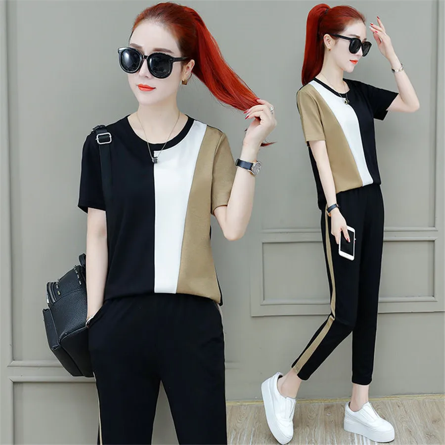 

2019 New Women Tracksuit Casual Two Pieces Set Korean Clothes Womens Sport Suit Sweatshirt Side Stripe Pants Sets Street