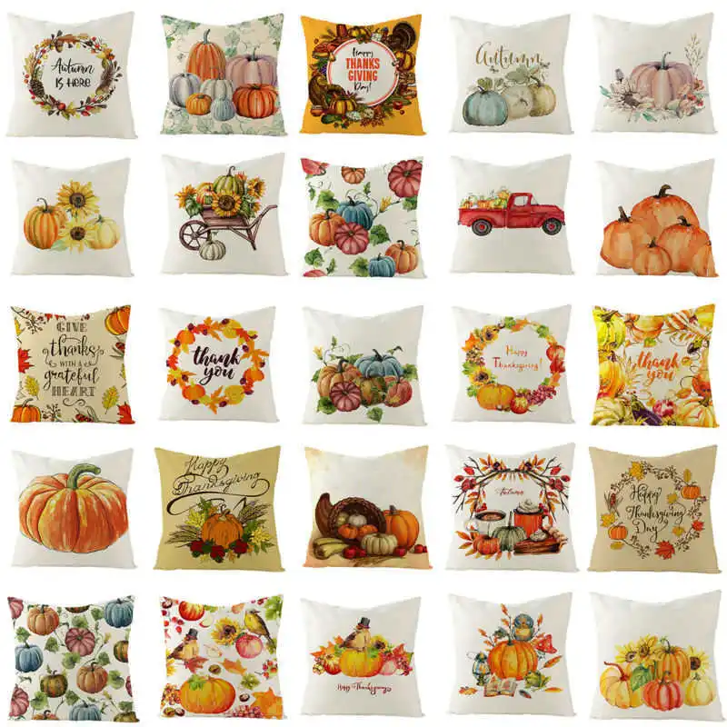 

Happy Thanksgiving Day Cushion Cover Fall Pumpkin Pillow Cover 45*45cm Throw Pillow Case Farmhouse Decor For Sofa Car Seat