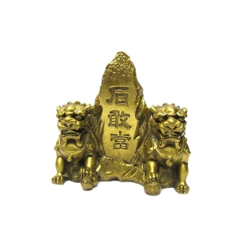 

LAOJUNLU Pure Copper Taishan Stone Dare To Be A Double Lion Shi Gan Dang When Feng Shui Furnishings, small