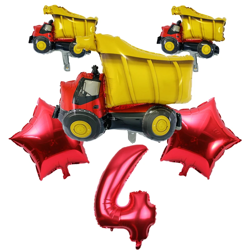 4 Pcs Ballon D'Aluminium,Grands Ballon En Forme De Véhicules De Construction,Pelleteuse,Chariot