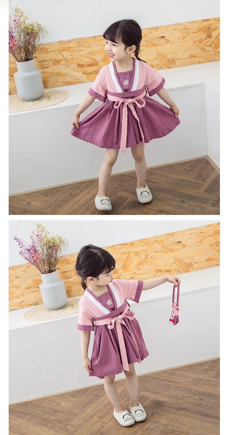 [Костюм для девочек одежда в китайском стиле поставка товаров в китайском стиле, юбка однотонная детская одежда в пасторальном стиле