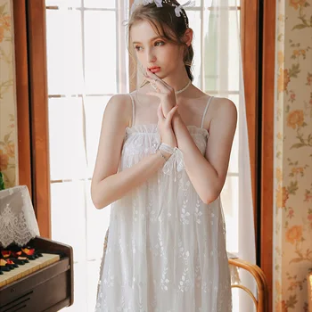 

Sleeveless Nightgown Camisole Sleepwear Summer Sexy knee-length Nightdress Women Lace Nightwear Sweet girl's Strap Dress FG083