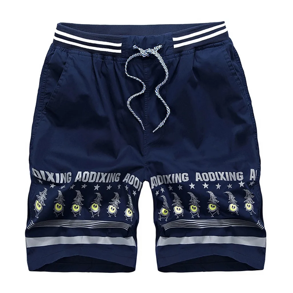 Dark Blue Стильные мужские шорты, летняя пляжная одежда, быстросохнущие короткие брюки с принтом, повседневная спортивная одежда с завязками, мужские шорты размера плюс 4XL 5XL 10,21 - Цвет: Dark Blue