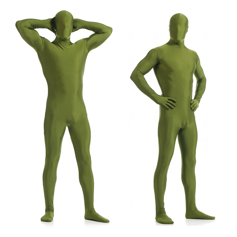 

2017 Adult Full Body Spandex Lycra Zentai Suit Army green Tight Suits Pure Color Halloween Party Unitard