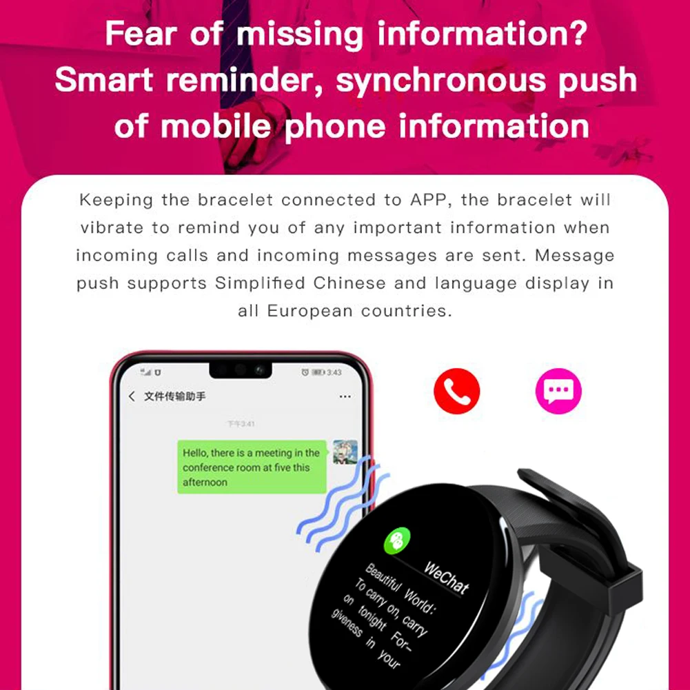 D18 Smart Watch Bracelet Wristband Wristwatch Waterproof Color Screen Heart Rate Blood Pressure Call Information Step Bracelet