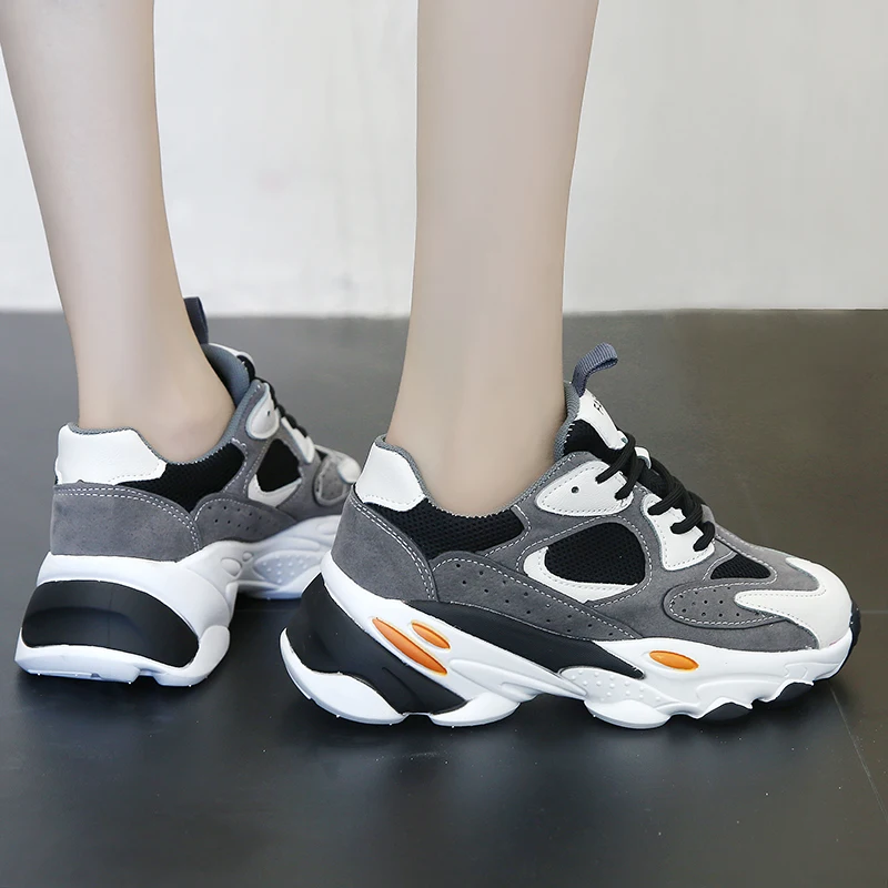 

New Women's Mixed Colors Wedge Platform Sneakers 2019 Autumn Retro Dad Shoes Chunky Sneakers Mesh Lace-up Sports Shoes