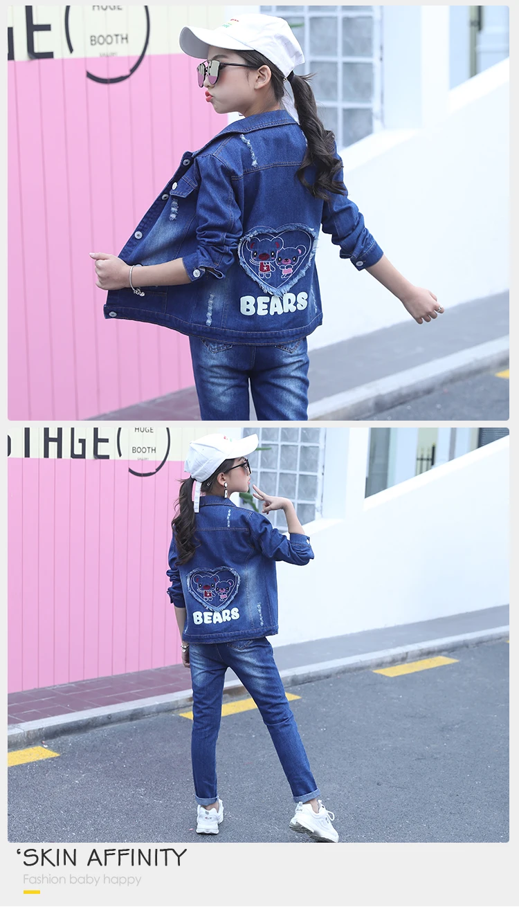 Fashion 2019 New Design High Quality Girls Boutique Denim Clothing 2pcs Kids Clothing Wholesale Girls Wear Denim Jacket Clothes