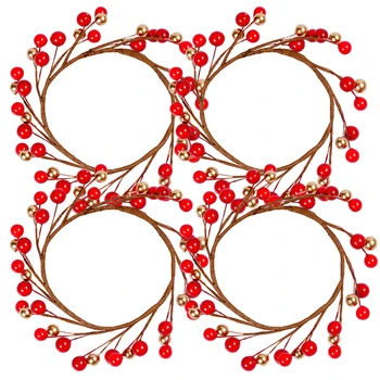 

4pcs Christmas Wreath Candle Holder Decor Twigs Centerpiece Artificial Berry Gift Hanging Garland Mini Holiday Rings Party Home
